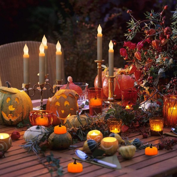 12-pakning LED Halloween-gresskarlys, Jack-O'-Lantern, liten fli