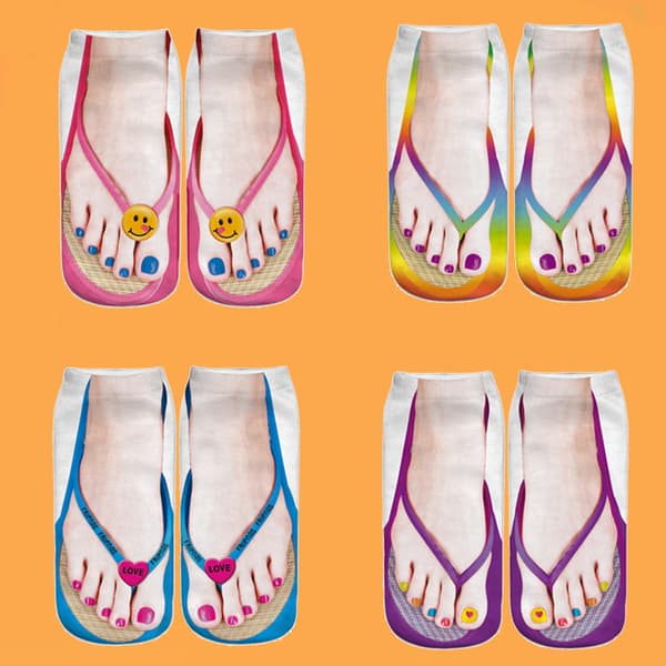 Imitation Sock Sandals 6 Pairs Random Colors 3d Pattern Printed