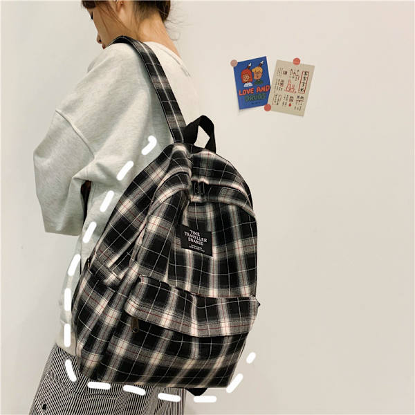 Fashion Rutig Canvas Kvinnor Ryggsäck Student Ryggsäckar Tonåring Flicka