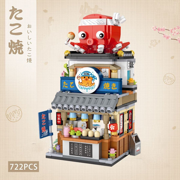 Japansk Gatevisning Takoyaki-butikk Mini Byggeklosser, Kreativ DIY Simulering Arkitektur, 722 stk Mini Simulering Arkitektur Byggeleketøy