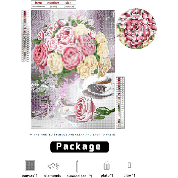 5D Diamantmålning Vuxen Blomset Set, Blombukett Diamant Pai