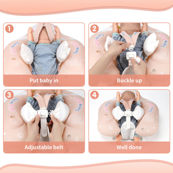 Baby Simningsfloat Uppblåsbar Baby Pool Float Ring Nyaste med Solskyddskåpa, Lägg till Svans för att förhindra Vändning för ålder 3-36 Månader, Rosa L