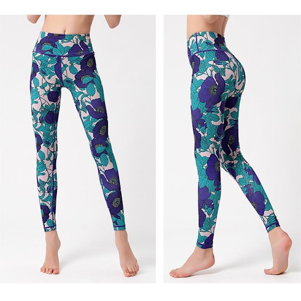 Dam High Waist Skinny Tryckta Sport Fitness Yoga Byxor-HK285 M