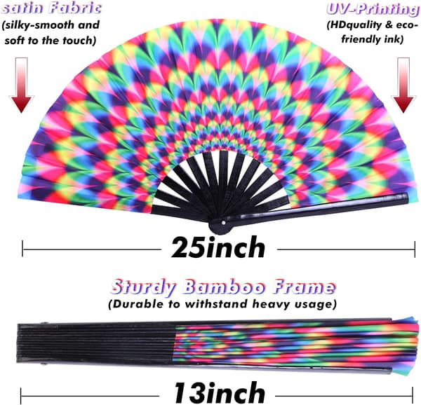 2 st Rave Hand Fan Bambu Hand Fan Stor Fällbar Fläkt wit