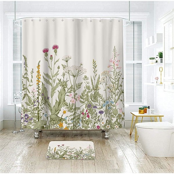 Vildbloms botanisk duschdraperi för badrumsdekor 70,8 W x