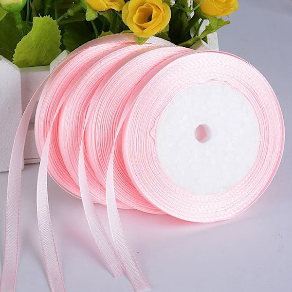 (88M*10MM) 4 ruller lyse rosa satinbånd
