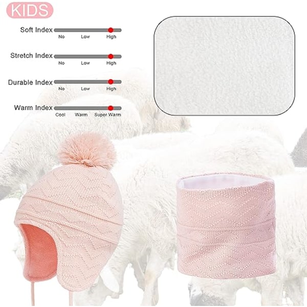 Toddler Earflap Beanies og Halstørklæder Strikkede Pige Tykke Varme Pompom