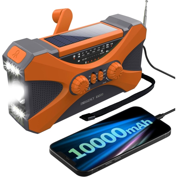 【10000mAh】 Solar Crank Emergency Radio, Weather Radio Multiple P