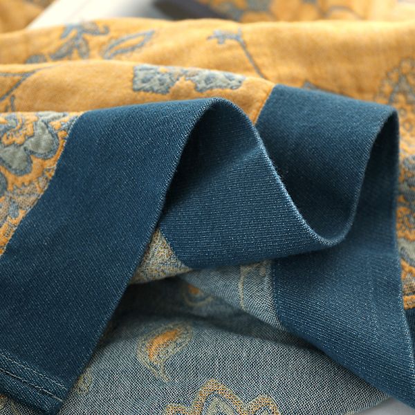 5 lag bomuldsgaze super blødt boheme åndbart sengedækken Blue 200*230cm