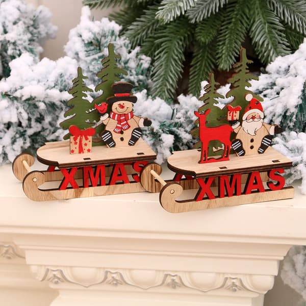 Julepynt DIY træ samlesæt kane vogn ornamenter W