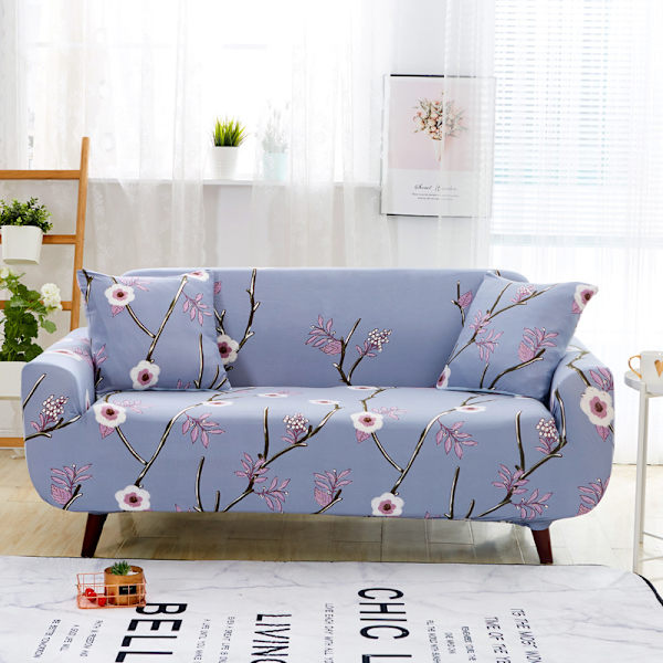 Elastisk trykt sofaovertrekk med samme putetrekk small