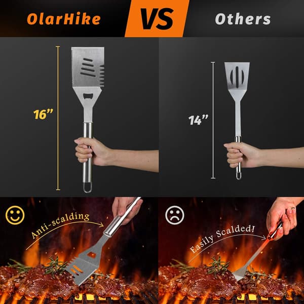 Grilltilbehør, grillverktøysett, 22 deler rustfritt stål