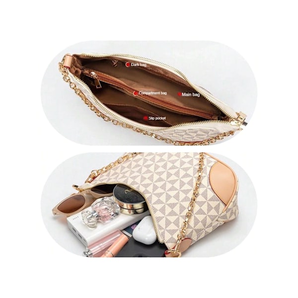 Handväska i läder för kvinnor, axelväska för kvinnor, crossbody-väska för kvinnor, axelväska med armhåla med förlängd justerbar axelrem - beige beige