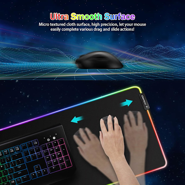 Gaming musematte, 800x300mm stor musematte med 14 lysmoduser