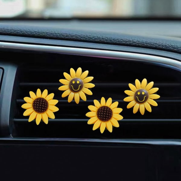 4 Pack Car Radiator Clips with Cute Sun Flower Clips for Car Air