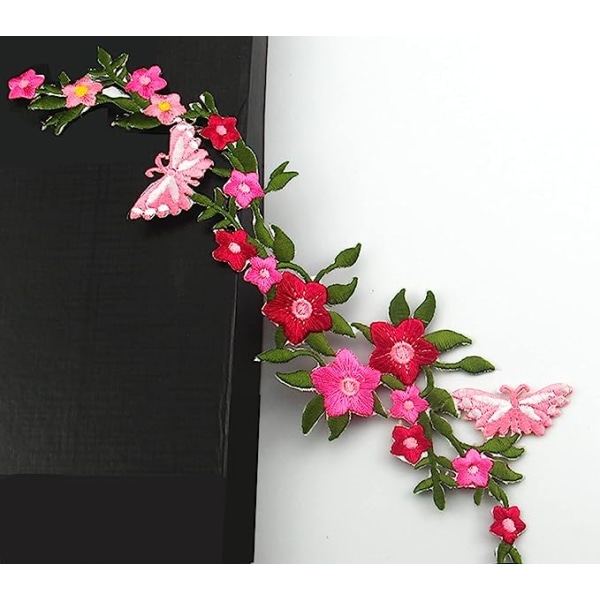 2 st, nya fjärilsblommor broderade lappar, blommig spets F