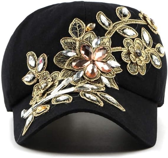 Kvindernes Baseball Cap Blomst Rhinestone Solhatte Justerbar Denim