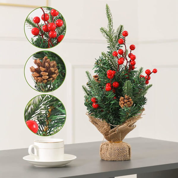 Miniatyr julgran för bordsskiva, liten snöflockad julgran,