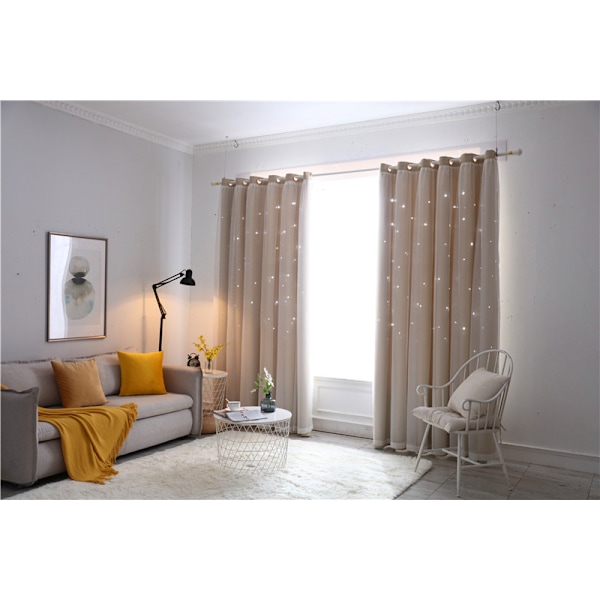 2 dobbeltlags åpen stjerne gardin 1.5*2.7M-beige