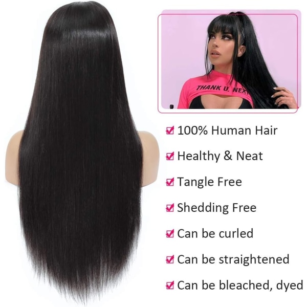 Peruk med långt rakt hår för svarta kvinnor New Air Liu Hai (65 cm)