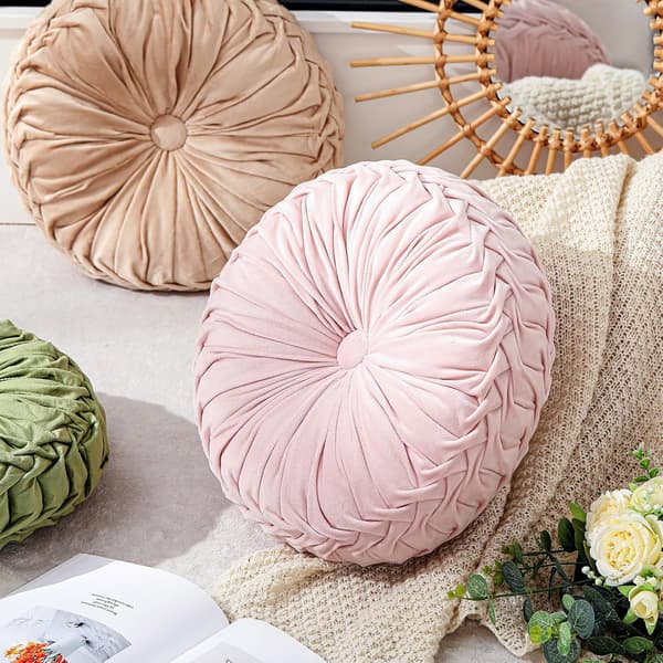 Rund sammetskudde, soffa säng sovrum dekorativ prydnadskudde för soffa heminredning (38cm)