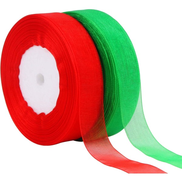 2 Rolls 100 Yards Christmas Ribbons Organza Holiday Festival Rib