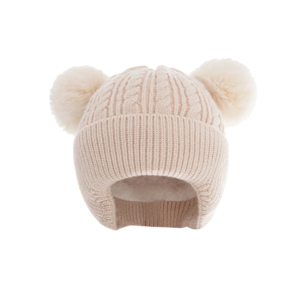 Barnmössa stickad fleece varm baby mössa (beige)