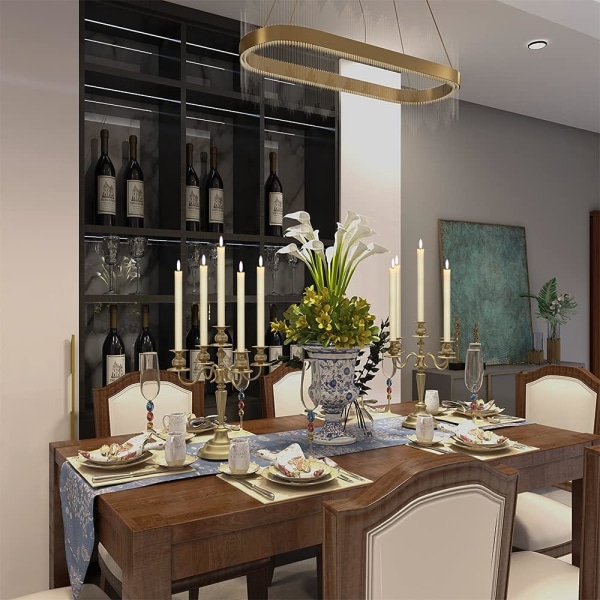 Flickering Flameless Ivory Taper Candles with 10 Key Remote beige