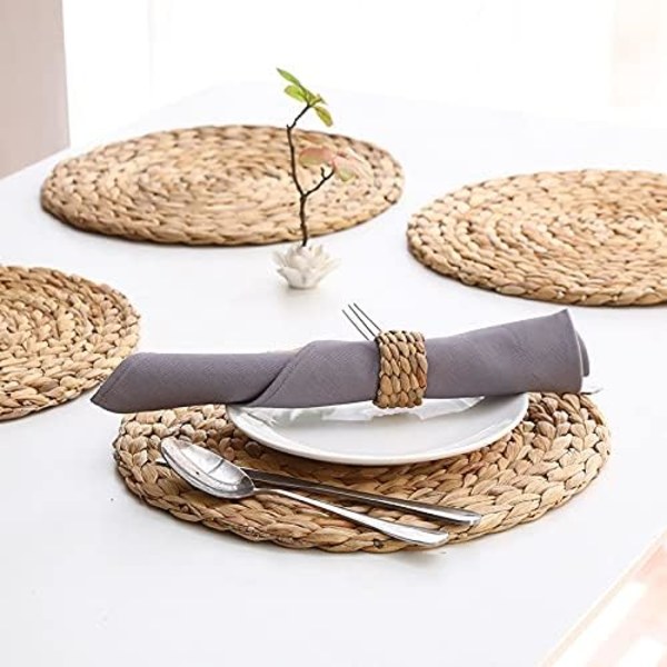 Set med 6 stk. 29 cm vevde spisebrikker, håndvevde vannhyasint spisebrikker