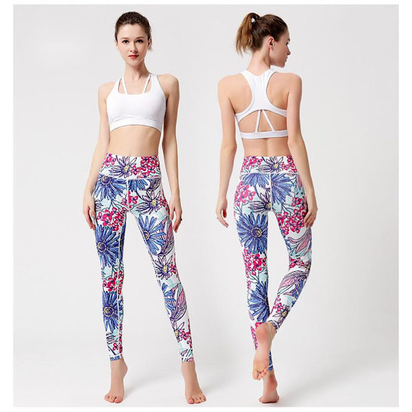 Dam High Waist Skinny Tryckta Sport Fitness Yoga Byxor-HK283 M