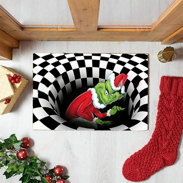 Illusion Dørmåtte, Skridsikker Dørmåtte Juledekoration, 3D Visu