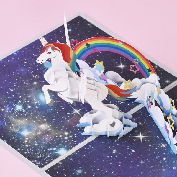 Lot 1 3D Unicorn Pop Up gratulationskort, födelsedagskort, E