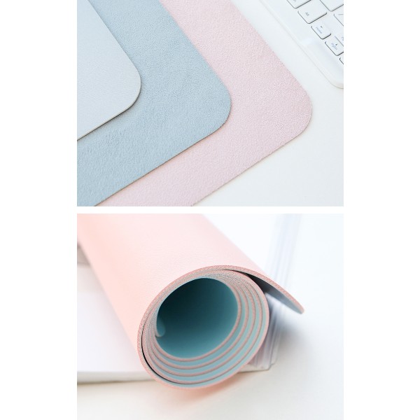 PU-läder skrivbordsmatta, utökad musmatta, vattentät skrivbordsunderlägg, ultratunn stor laptop tangentbordsmatta (Rosa+Silver), dubbelsidig 90*45cm