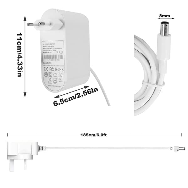 Lader - 1,85 m strømkabel - Adapter - 20 V 2,5 A - Egnet for Dyson Tp04 Tp05 Tp06 Dp04 Bp01ph02 Ph04 Ph09