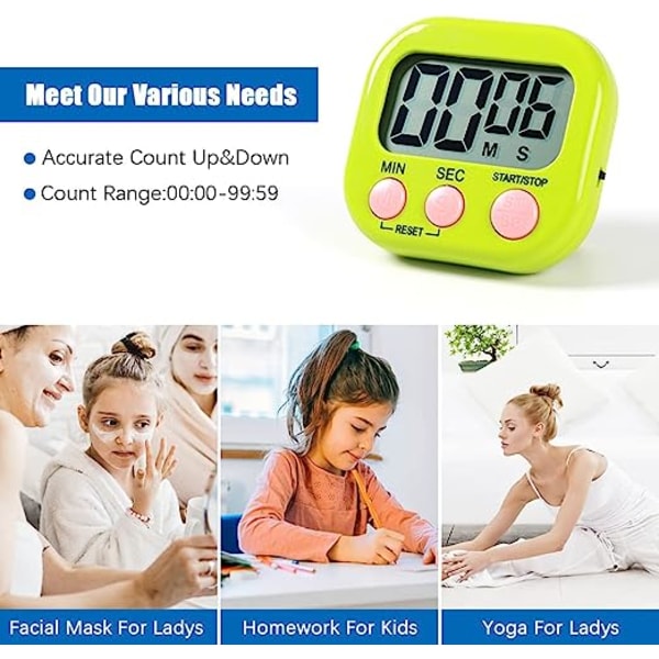 Magnetisk køkkenur med stort LCD-display