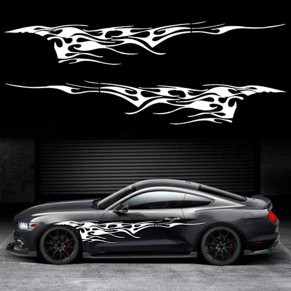 2 stk. 103'' Universal Flame Graphics Bil Auto Karosseri Side Sticker White
