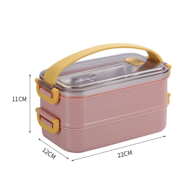 1,6L Rostfritt Stål Dubbel Bento Box - Rosa