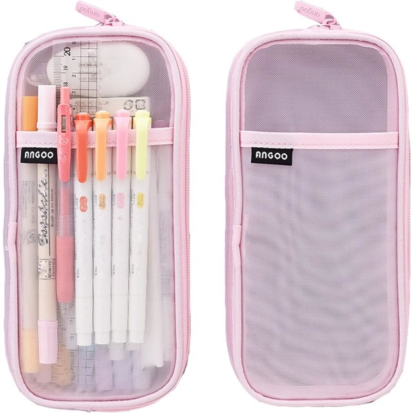 Grid Mesh Pencil Bag Clear Simple Stationery Organizer Multi-Col