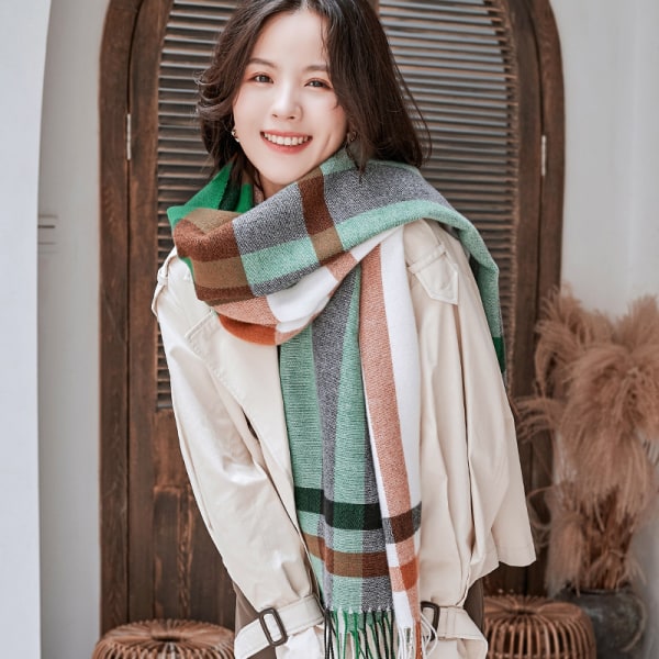 Vinter Tartan Tørkl Kvast Tryk Imitation Kasmir Tørkl Mode