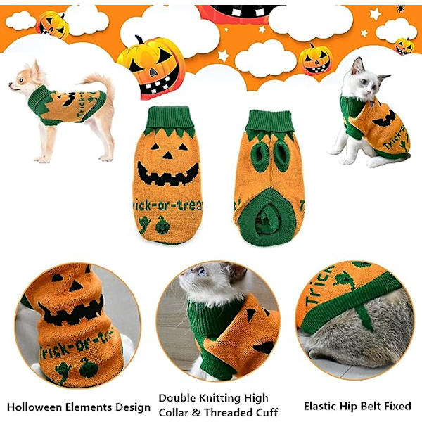 Kæledyr Hvalp Hund Halloween Sweater Kat Græskar Strik Tøj Kostume
