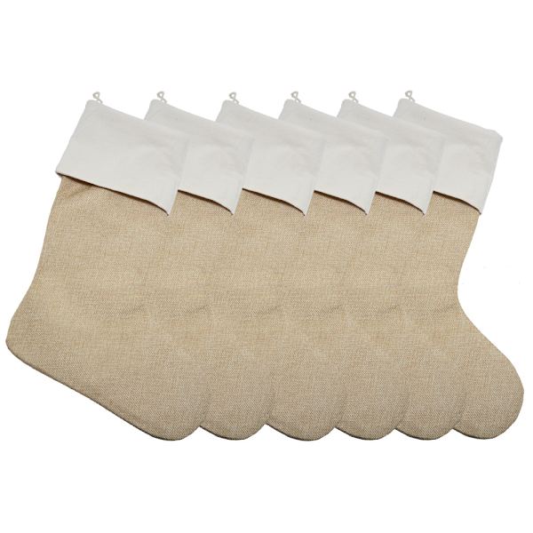 Set med 6 stora julstrumpor i jute