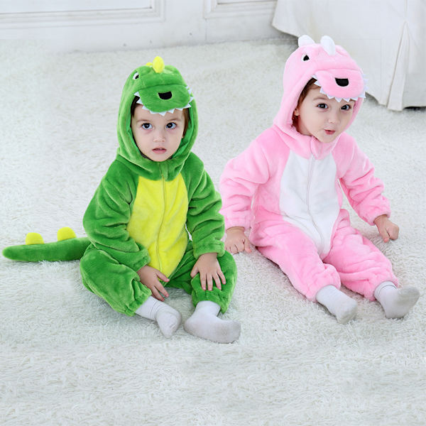 Ny vår flanell dinosaurie enkelsidig sparkdräkt overall (grön)