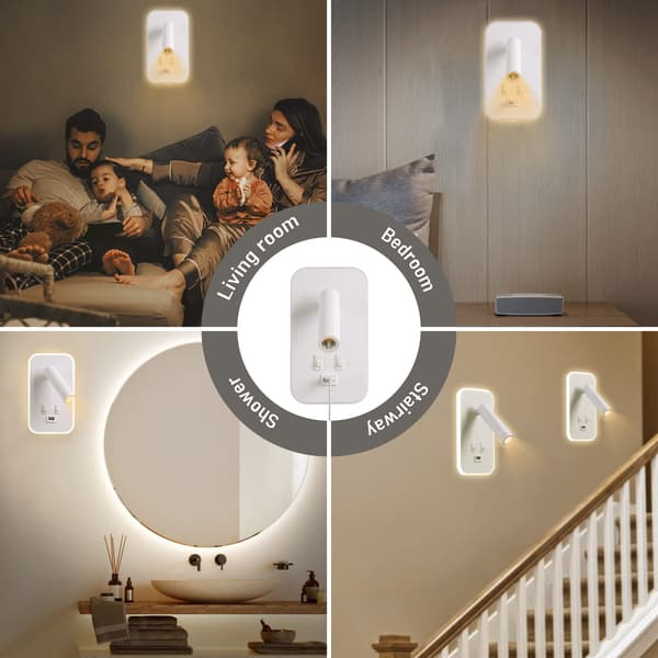 Sengelampe, LED-leselamper med USB-port og bryter