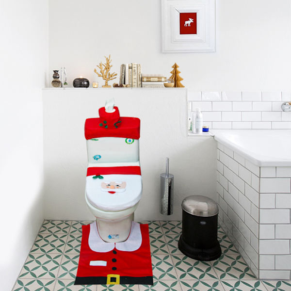 3D Näs-Tomte Toalettstolsskydd och Mattset Rolig Juldekoration