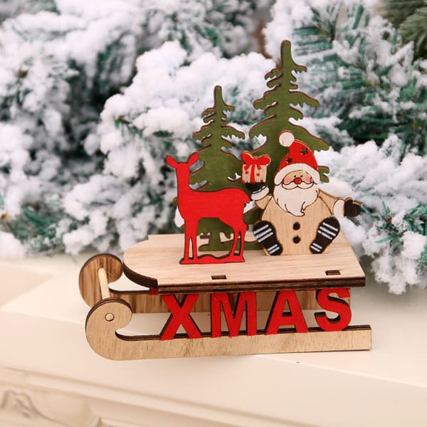 Julepynt DIY træ samlesæt kane vogn ornamenter W