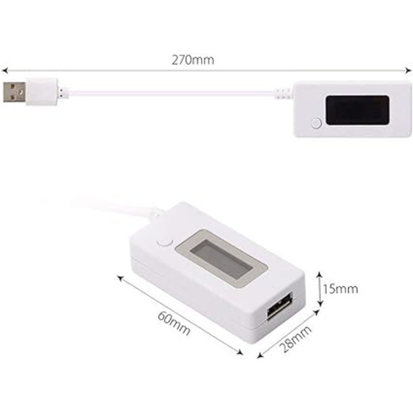 Vit svans LCD-bakgrundsbelysning LCD-digital display USB-amperemeter Voltmet