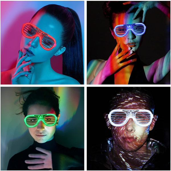 4 stycken LED-upplysta glasögon, blinkande LED Cyberpunk-glasögon för