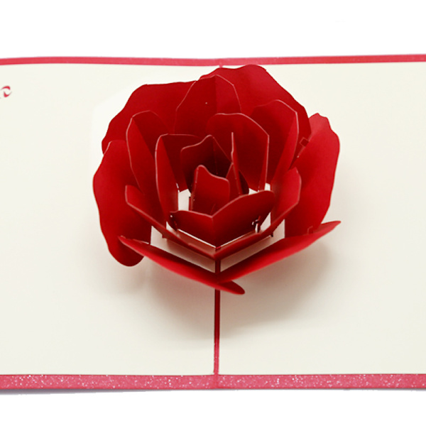 4 stk. 3D Pop Up gratulasjonskort til bursdag, koneønsker, rosa roser