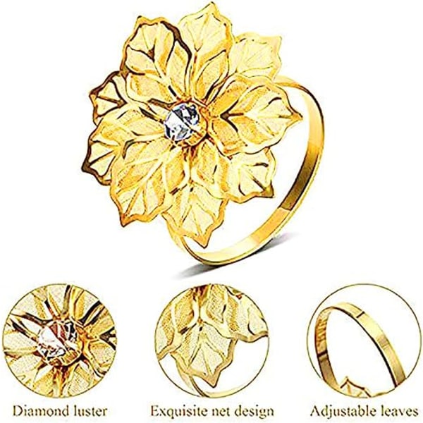 12-pack metallservettringar ihålig blomma form strass bröllop