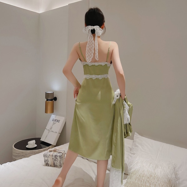 Kvinners 2-delte is silke pyjamas høst ny langærmet nattkjole